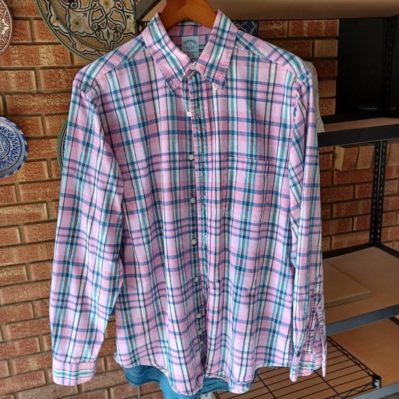 Brooks Brothers Pink Madras Shirt  Size L - Picture 1 of 2
